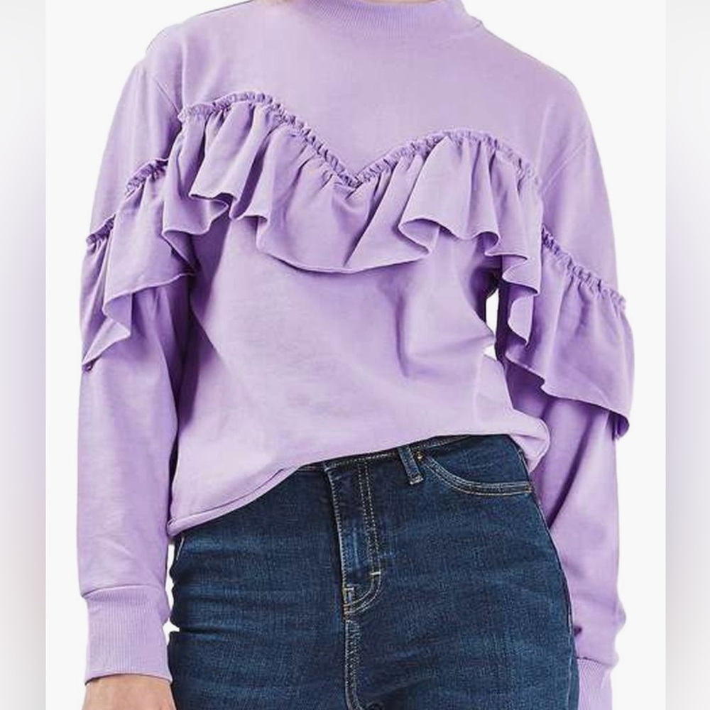 TOPSHOP Jersey Ruffle Sweater size 8 USA - Picture 2 of 2